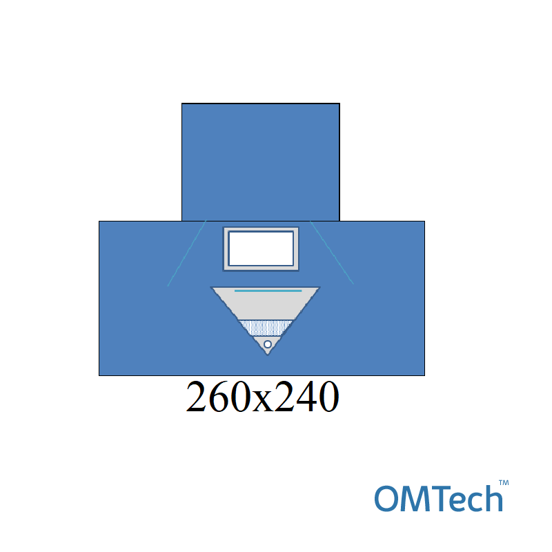 Покриття операційне OMTech™ для урології 260х240см з адгез. опер. полем 20х15см з опер. плівкою та мішком з фільтром і трубкою 130см, (лам. спб - 56 г/м2)